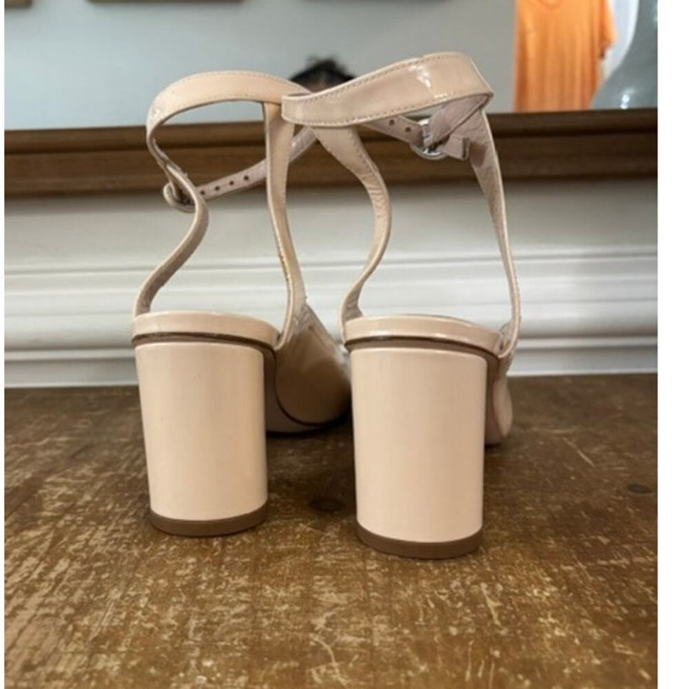 Stuart Weitzman Heel Block Round Toe Nude Ankle Strap Patent Leather Sz 9 NEW - Picture 7 of 8